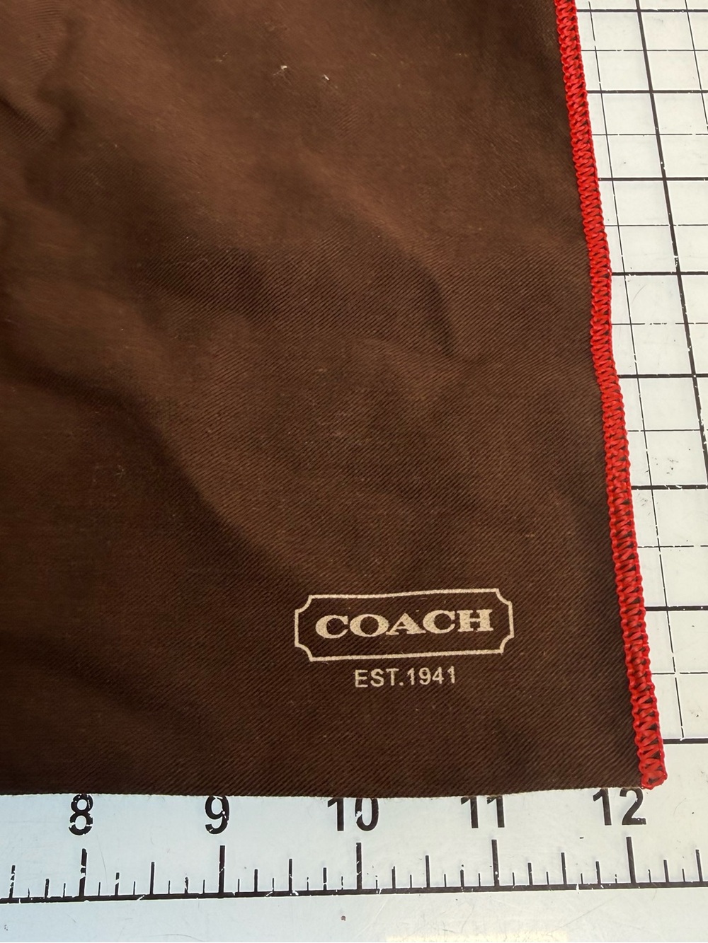 COACH Brown Drawstring Dust Bag with Red Trim. 12 by 9 inches - Picture 3 of 4